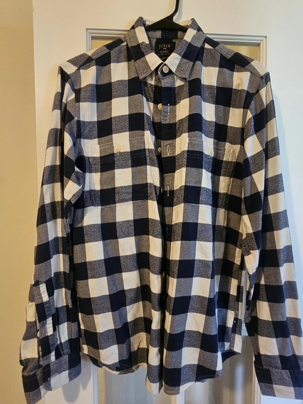J.Crew Factory Men's Navy & White Buffalo Plaid Flannel Shirt